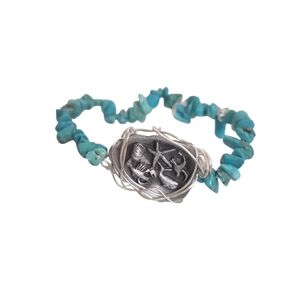 Silver Plated Turquoise Chip Pewter Whale Lobster Starfish Spoon Bracelet